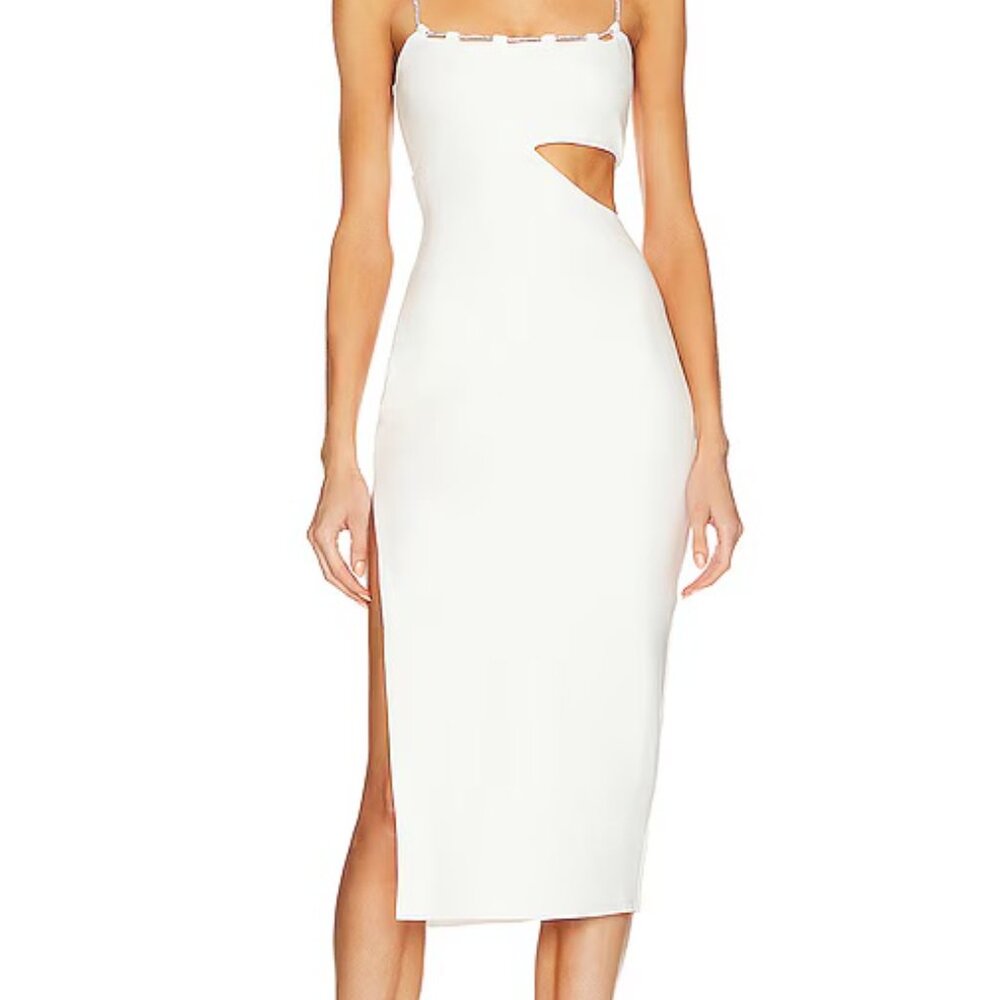 Lovers + Friends White Crystal-Trimmed Midi Dress – Size Large – NWT